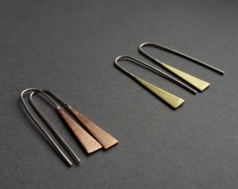 TRIANGLE copper or gold + silver arch earrings