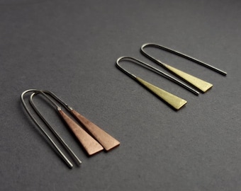 TRIANGLE copper or gold + silver arch earrings