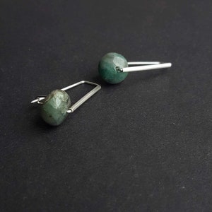 Raw emerald + ecosilver earrings