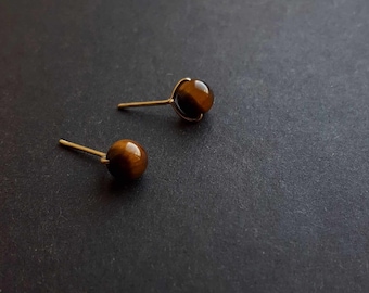 POP - TIGER EYE + 14ct gold-filled studs - pair - 6mm or 4mm