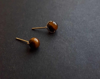 POP - TIGER EYE + 14ct gold-filled (rolled gold) studs - pair - 6mm