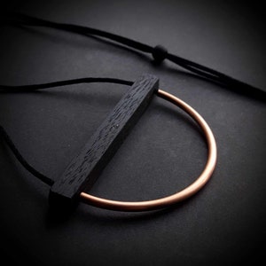 Minimalist black wood + copper semicircle necklace - CHOICE OF 2 WIDTHS 8.5cm or 6cm