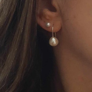 Teardrop pearl arch earrings titanium, gold or ecosilver image 2