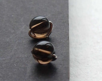 POP - SMOKY QUARTZ + ecosilver studs - pair