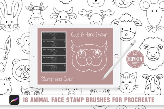 Procreate Stamps Cute Animals Animal Face Doodle Hand Drawn - Etsy