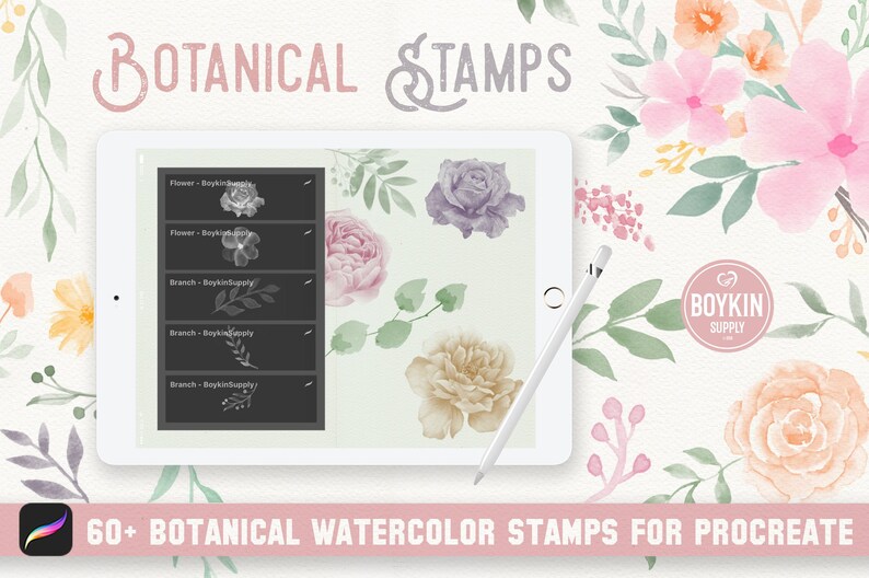 Procreate Stamps Botanical Watercolor Brushes Floral Leaves - Etsy