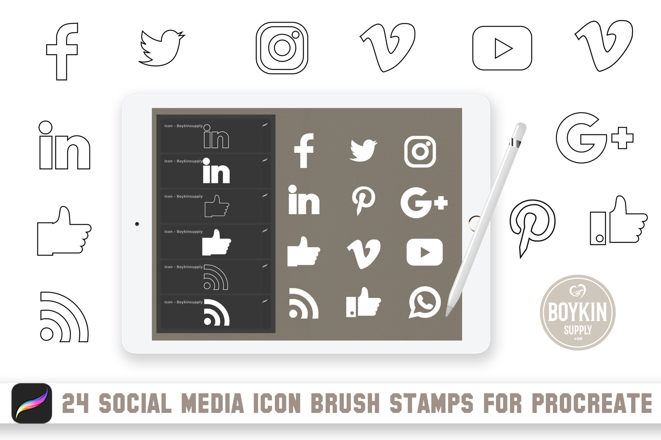 Procreate Social Media Icons Icon Brushes Social Media Brush Etsy