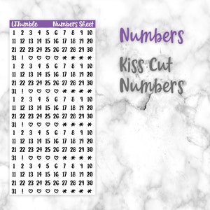 Numbers Sheet. Kiss Cut Numbers. Date Stickers. Number Stickers