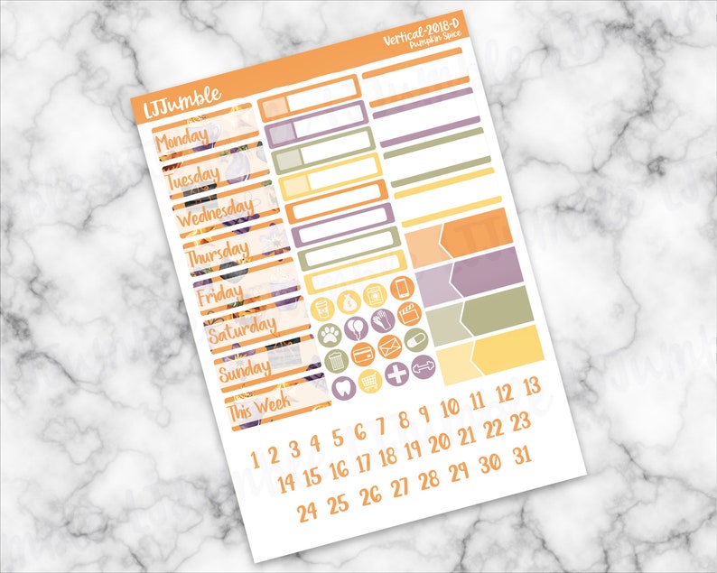 Pumpkin Spice-2018 Weekly Planner Sticker Kit7x9 Vertical Planner LayoutDecorative Stickers