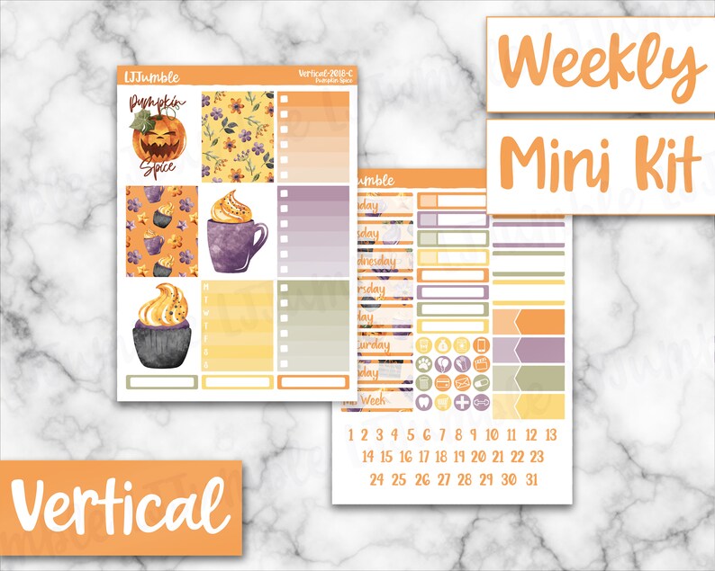 Pumpkin Spice-2018 Weekly Planner Sticker Kit7x9 Vertical Planner LayoutDecorative Stickers
