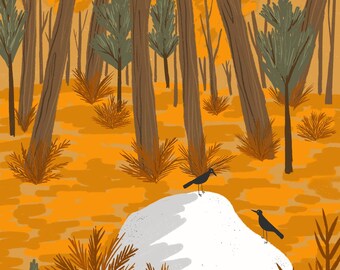 Autumn Crows Fine Art Print - Nature Wall Decor - Handmade Nature Inspired Artwork
