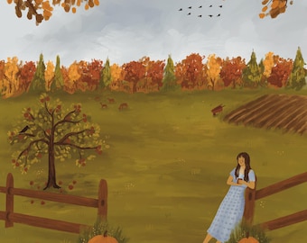 Autumn Solitude - Cozy Woman in Fall Field Art Print