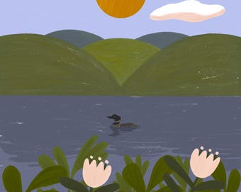 Loon Lake Fine Art Print - Nature Wall Decor - Handmade Nature Inspired Artwork