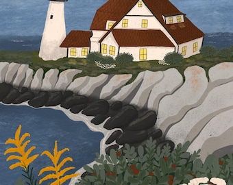 Portland Headlight Fine Art Print - Nature Wall Decor - Handmade Nature Inspired Artwork
