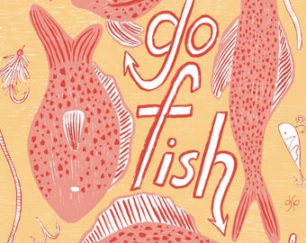 Go Fish - Whimsical Illustrated Art Print (Pink)
