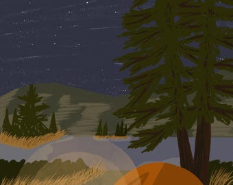 Cozy Camping Fine Art Print - Nature Wall Decor - Outdoorsy Scene - Handmade Nature Inspired Artwork (4"x6")