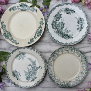 Set of 4 vintage plates, Longchamp iron earth, St Amand, St Amandinoise, Moulin des loups and Hamage
