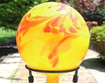 Glass Gazing Ball "Yellow/Orange" 12 Inch