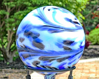 Blue Marbled Gazing Ball, Glass,  12 Inch Diameter