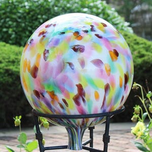 Multi-Color Over White Gazing Ball, Glass,  12 Inch Diameter