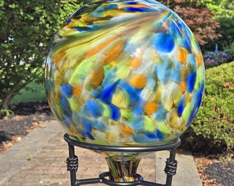 Multi-Marbled Gazing Ball, Glass,  12 Inch Diameter "Madison"