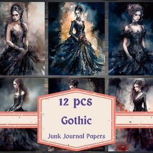 Gothic Woman Journal Papers, Fantasy Printable Journal Pages Supplies, Digital Papers, Scrapbook Paper, Collage Papers, Free commercial use