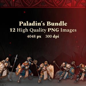 Clipart de personagem de fantasia - 12 imagens PNG de paladino para DnD, pacote de clipart de fantasia, clipart de masmorra, elementos de fantasia e downloads de DnD