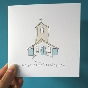 Hand Drawn Christening Card: Church Design, Godparent Gift