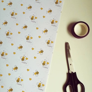 Bee Happy Gift Wrap, Be Happy, Cute bee gift, bee lover, nature, wildlife, recycled gift wrap, bee wrapping paper