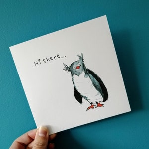 Penguin Card, Card with penguins, penguin art, Penguin birthday card, penguin gift, just wanted to say hi, best friend card, just because