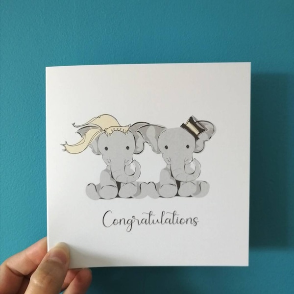 Elephant Wedding Card, Wedding card, elephants card, congratulations card, engagement card, personalised wedding card, elephants cute card