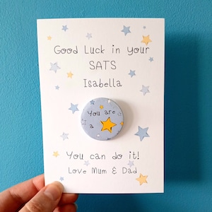 Bonne chance pour la carte SATS, carte de bonne chance pour les examens, carte personnalisée de bonne chance GCSE, cadeau de bonne chance pour l'examen, carte d'examen, examens sats