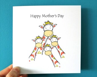 Happy Mothers day card, Giraffe card, Card for Mum, Mom, Nan, Card for Gran, Mothering Sunday card, mother's day card from us, nanny grandma