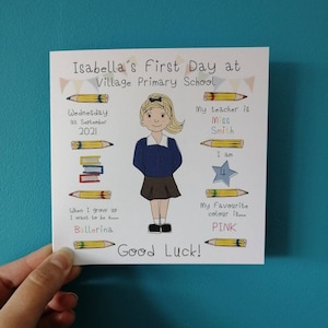 Carte premier jour à l'école, impression premier jour à l'école, carte porte-bonheur premier jour, école maternelle, crèche, premier jour d'école, carte personnalisée