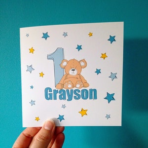 Bear Birthday Card Baby bear age card age card 1ère carte d’anniversaire mignonne cartes d’anniversaire personnalisée carte d’anniversaire age carte d’anniversaire