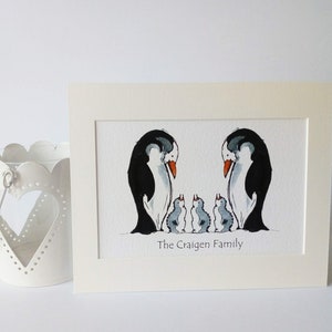 Penguin family print, personalised family print, personalised nursery print, penguin nursery, personalised family art, penguin family, baby