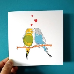 Carte de perruches amoureuses, carte de Saint Valentin, anniversaire, carte de fiançailles, jolie carte cadeau, carte de perruches, cadeau de perruche, pour les amateurs d'oiseaux