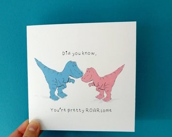 Dinosaur Roarsome Card, Valentines Day card, anniversary, engagement card, gift cute card, dinosaur card, dino gift, for dinosaur lovers