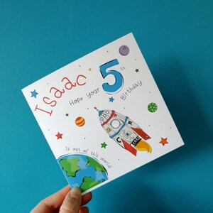 Out of this world Birthday Card, space card, birthday card, card for him, rocket, stars, moon, earth, solar system, astronaut, space cadet