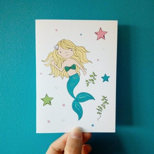 Carte de sirène, carte de sirène, carte d’anniversaire de sirène, sous la mer, sirènes, cadeau de sirène, impression de sirène, mermay, dessin de sirène, doodlekeg