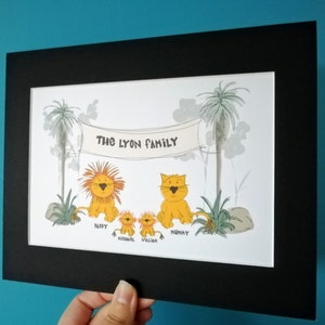 Impression personnalisée de famille de lion, art de mur de famille de lion, carte de Lions, cadeau de Noël de jour de mères d’anniversaire, pour papa de maman papa