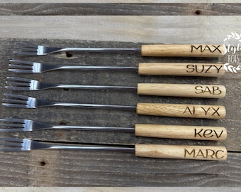 Fondue fork, personalized fondue fork, fondue utensil, kitchen utensil, fondue, personalized fondue accessory, wood style