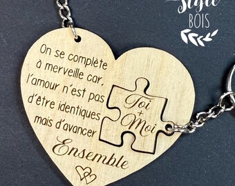 Keychain duo, couple keychain, puzzle keychain, lovers keychain, couple gift, Valentine's Day gift, engraving, wood style