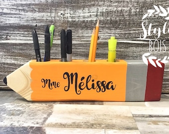 teacher gift, pencil holder, wooden pencil holder, pencil storage, pencil organizer, hand painted, wood decorations, wood style