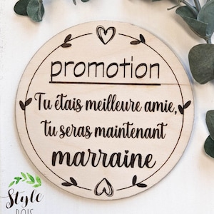 Demande marraine,parrain,bébé,pastille de bois,cadeau marraine,baptême,cadeau amitié,présent amitié,souvenir,accessoire,stylebois