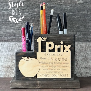 cadeau professeur,trophée professeur,porte-crayons bois,personnalisé,rangement crayons,é,gravure laser,décorations bois,stylebois