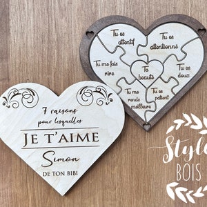 Lover's gift, wooden heart, puzzle, laser cutting, Valentine's Day, engraved quote, personalized engraving, personalized gift idea, wood style