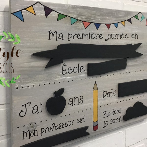 Pancarte école,affiche craie,école,pancarte de bois,peint à la main,affiche bois,tableau craie,photo école,décoration école,stylebois