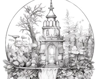 Fantasy Globe 2 Volwassen kleurplaat in grijstinten