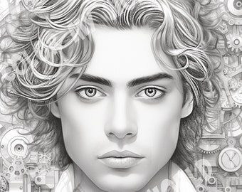 Adrian, kleurplaat voor volwassenen in grijstinten